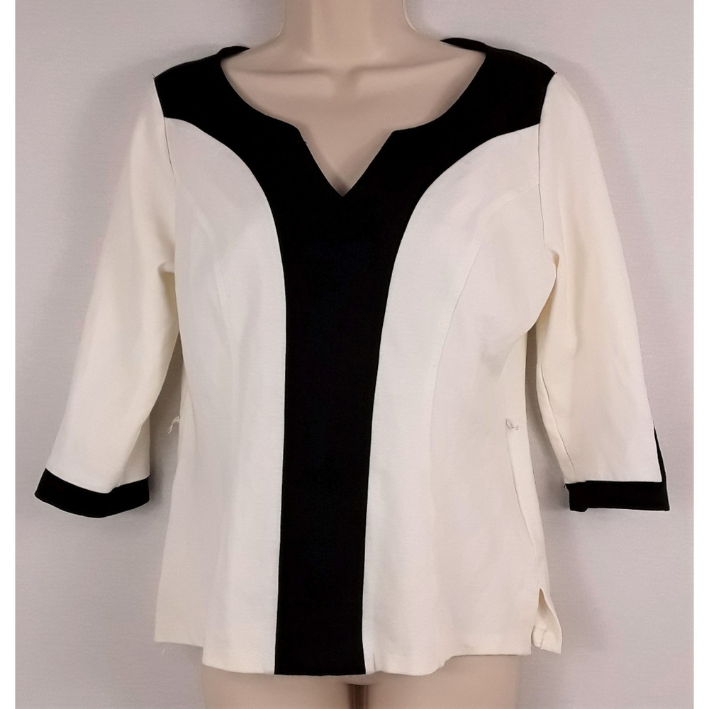 WHBM Tunic Style Black White Blouse Size Medium